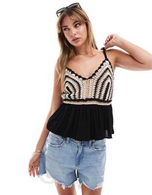 New Look - Gehäkeltes Camisole-Oberteil in Schwarz