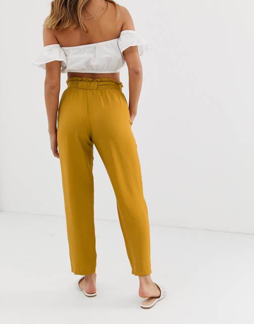 New Look Gelbe Hose Mit Bindegurtel Asos