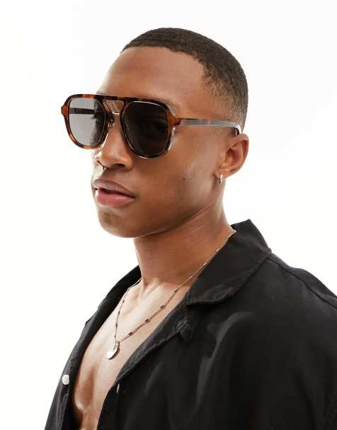 New Look – Gemusterte Pilotensonnenbrille in Braun - view 1