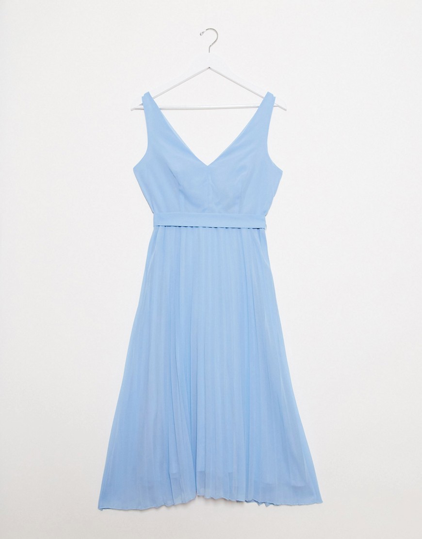 New Look - Geplooide midi-jurk met V-hals in lichtblauw