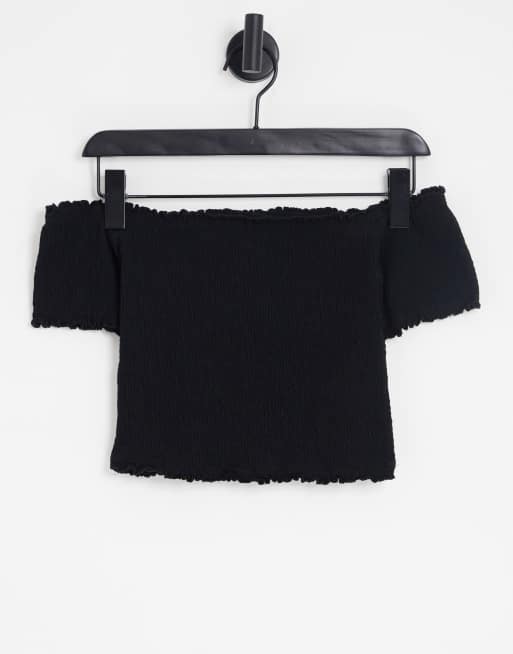 New Look Gerafftes Bardot Oberteil in Schwarz ASOS