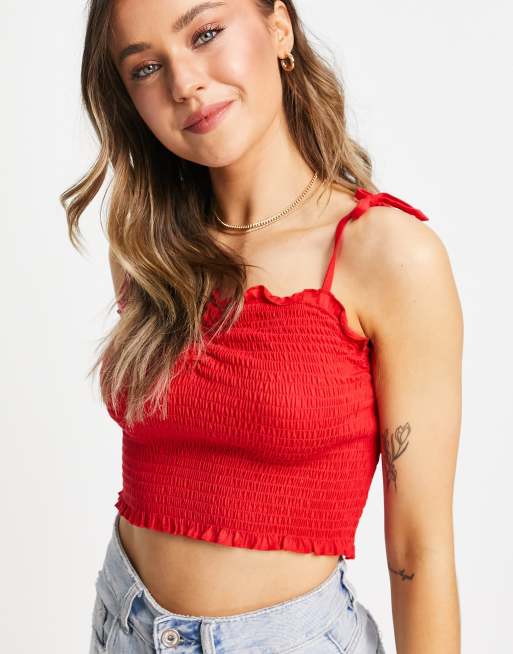 New Look – Gerafftes, Camisole in Rot mit gebundenen Trägern, 3 von 4