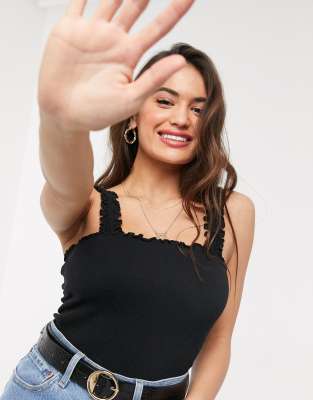 new look -  – Gerafftes Camisole in Schwarz