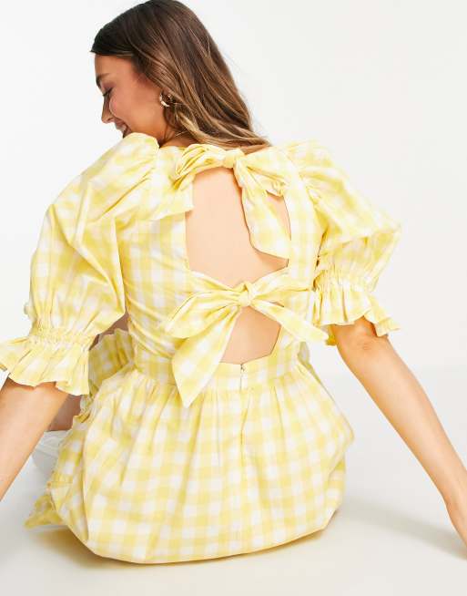 New Look – Gerafftes Hängerkleid mit Schnürung hinten und Vichy-Karomuster in Gelb, 2 von 4