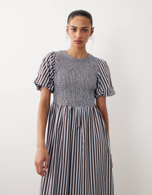 New Look – Gerafftes Minikleid in Blau gestreift, 4 von 4