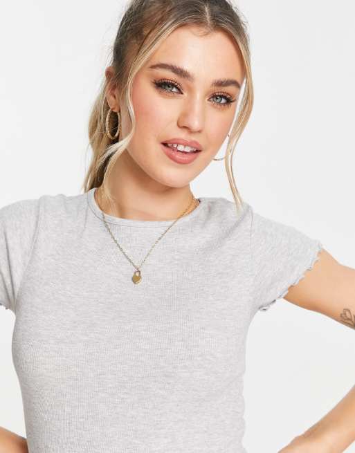 New Look - Geribbeld T-shirt met golvende zoom in lichtgrijs, 2 van 4