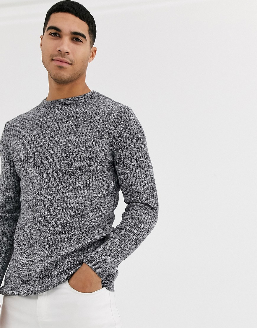 New Look - Geribbelde aansluitende trui in gemêleerd grijs