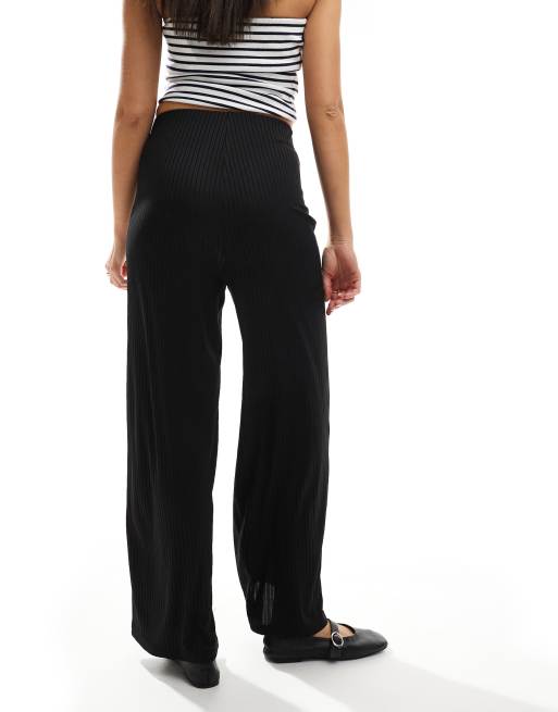 New Look - Geribbelde broek met wijde pijpen in zwart, 2 van 5
