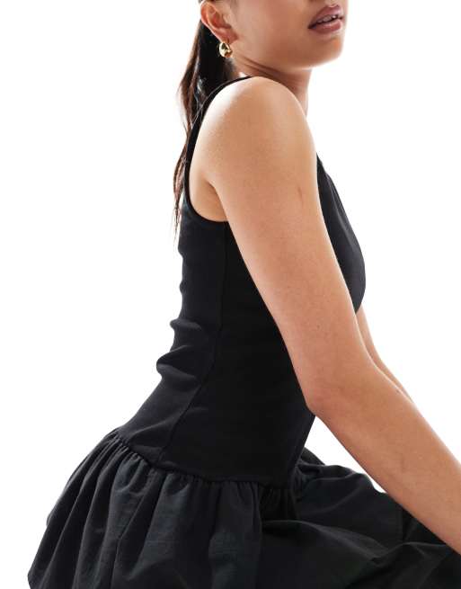 New Look - Geribbelde mini-jurk van jersey met gelaagde rok in zwart, 3 van 4