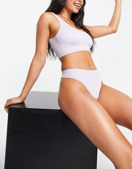 New Look - Geribbelde naadloze string in lila