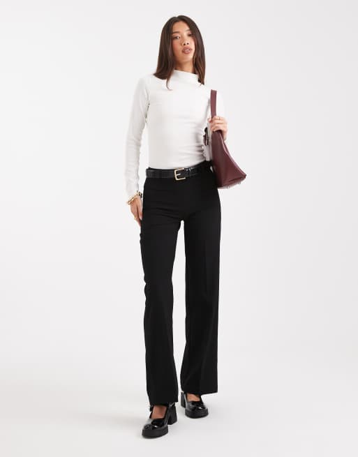 New Look - Geribbelde top met col en lange mouwen in crème, 4 van 4
