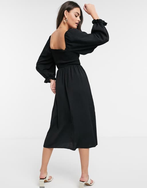 New Look - Gerimpelde midi-jurk met vierkante halslijn in zwart, 2 van 4