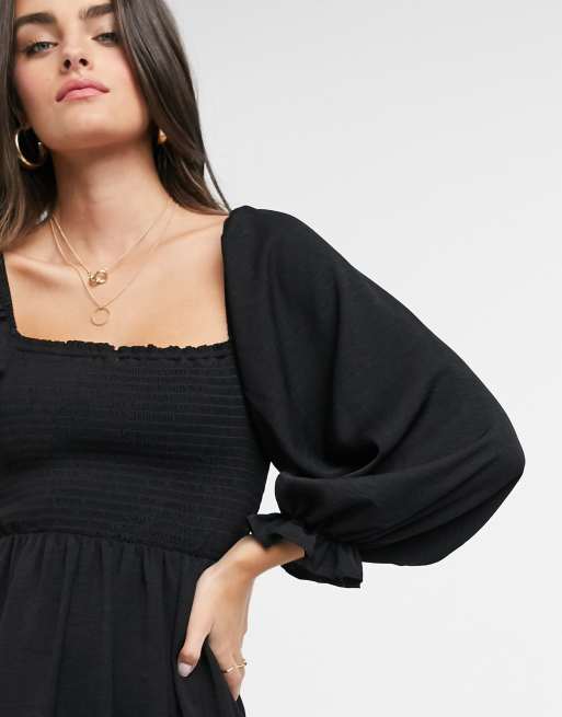 New Look - Gerimpelde midi-jurk met vierkante halslijn in zwart, 3 van 4