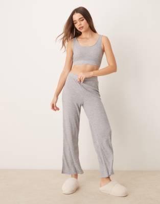 New Look - Gerippte Jogginghose in Grau mit weitem Bein, Kombiteil