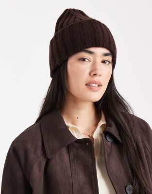 New Look - Gerippte Mütze in Braun-Brown