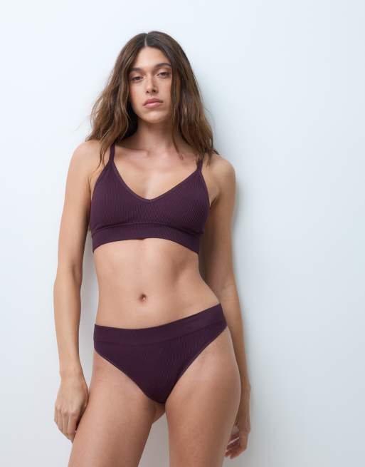 New Look – Gerippter, nahtloser Tanga in Burgunderrot, 5 von 5