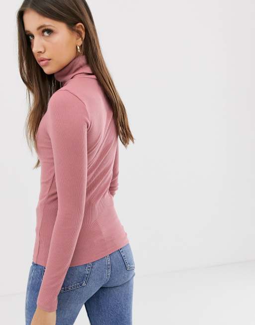 New Look Gerippter Rollkragenpullover In Rosa Asos