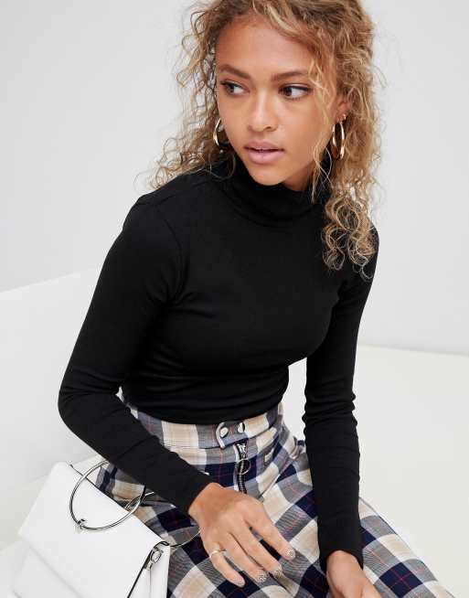 New Look – Gerippter Rollkragenpullover in Schwarz