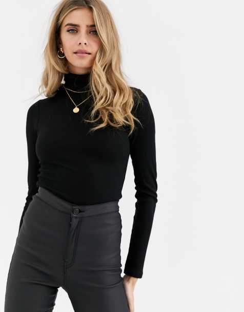 New Look – Gerippter Rollkragenpullover in Schwarz