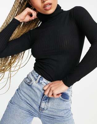 new look -  – Gerippter Rollkragenpullover in Schwarz