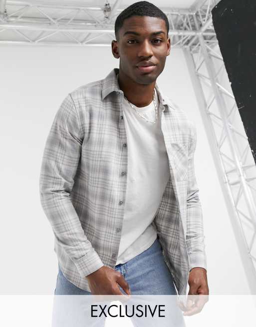 New Look - Geruit overhemd met lange mouwen in lichtgrijs