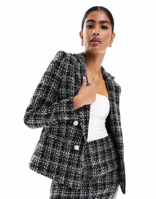 New Look - Geruite bouclé blazer in zwart, deel van co-ord set