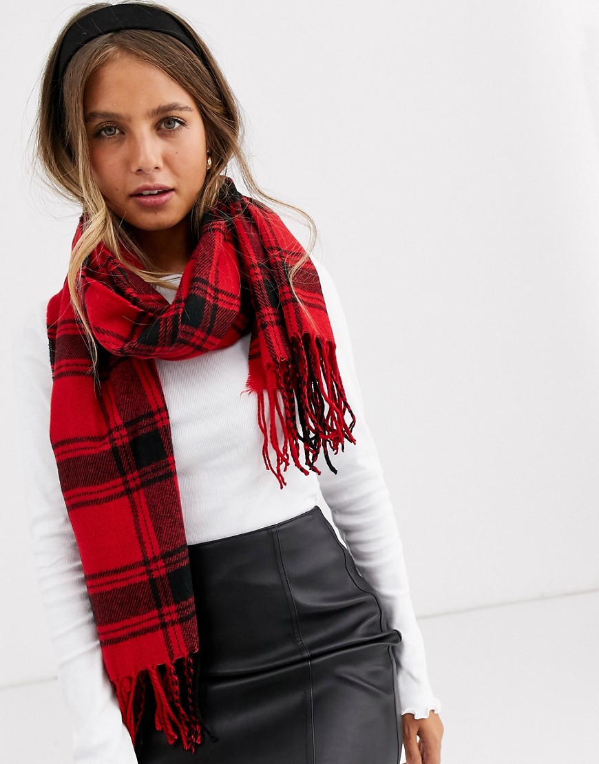 New Look - Geruite sjaal in rood-zwart