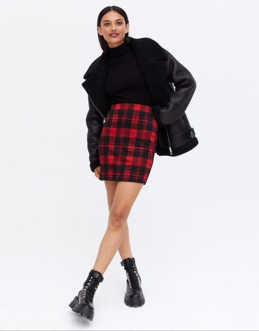 New Look - Geruite strakke rok in rood
