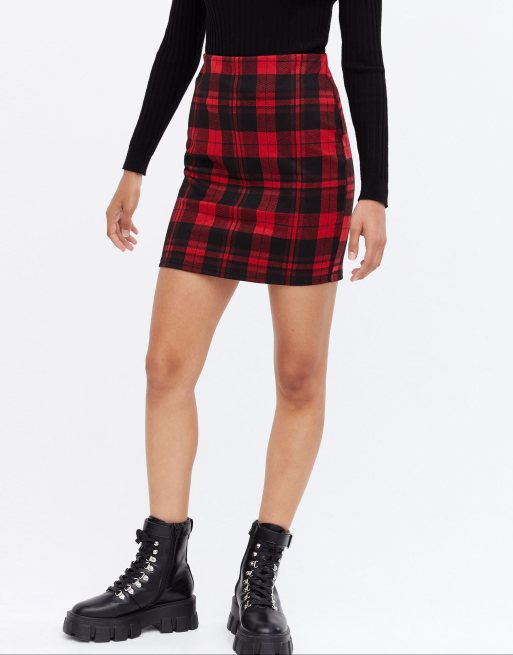 New Look Geruite strakke rok rood ASOS