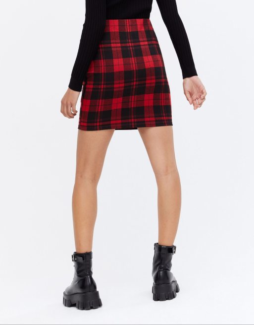 New Look Geruite strakke rok rood ASOS