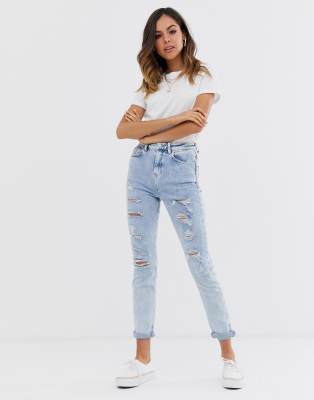 New Look - Gescheurde skinny jeans in lichtblauw | ASOS