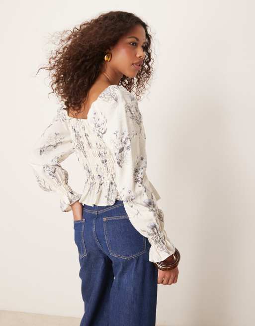 New Look – Gesmoktes, langärmliges Milkmaid-Oberteil mit Blumenmuster, 3 von 4