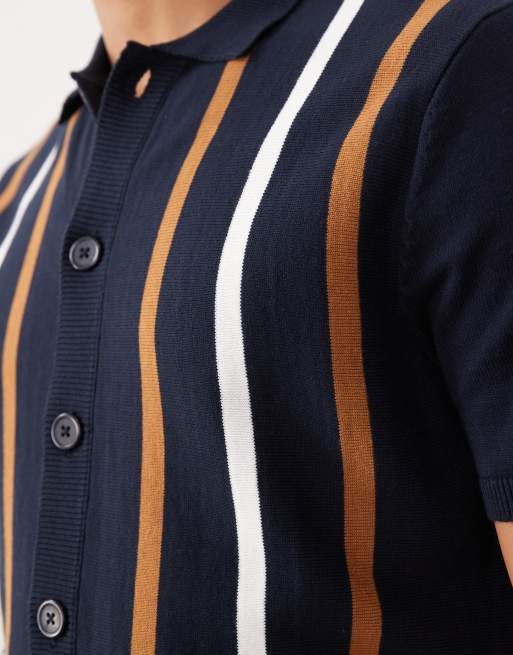 New Look gestreept overhemd met korte mouwen en knoopsluiting in navy, 4 van 5