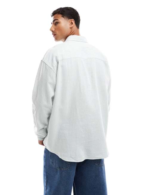 New Look - Gestreept overhemd van linnenmix met lange mouwen in blauw, 4 van 4