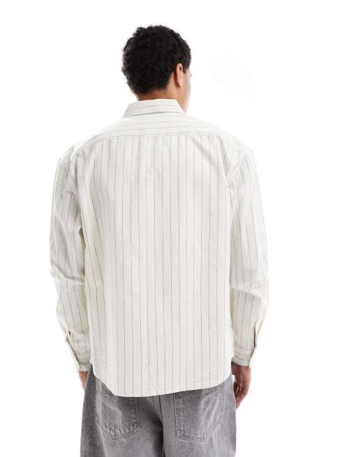 New Look - Gestreept oversized overhemd in gebroken wit, 4 van 4