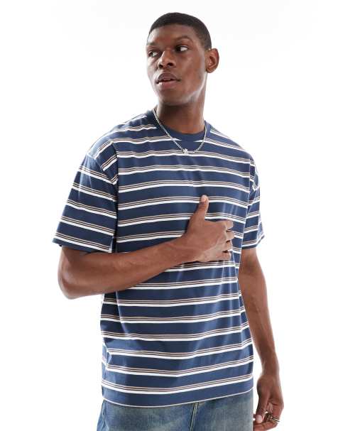 New Look - Gestreept oversized T-shirt in blauw - view 1