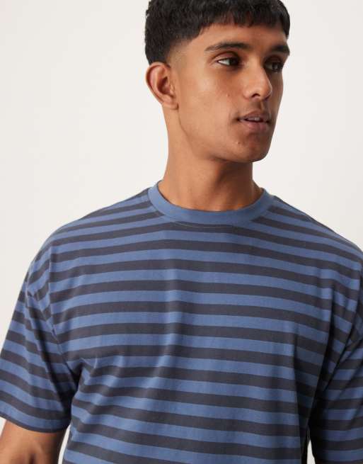 New Look - Gestreept oversized T-shirt in indigo en marineblauw, 2 van 4