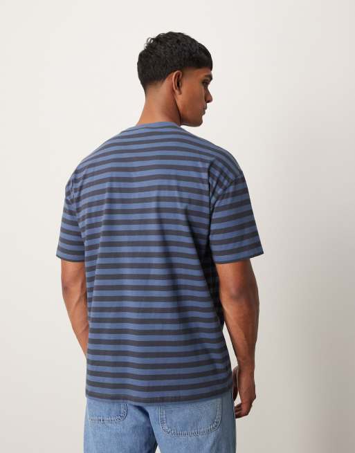 New Look - Gestreept oversized T-shirt in indigo en marineblauw, 4 van 4