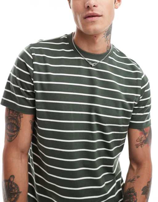 New Look - Gestreept T-shirt in groen en wit