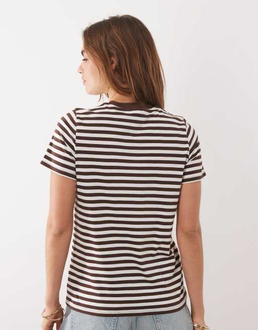 New Look - Gestreept T-shirt met borduursels in bruin, 4 van 4