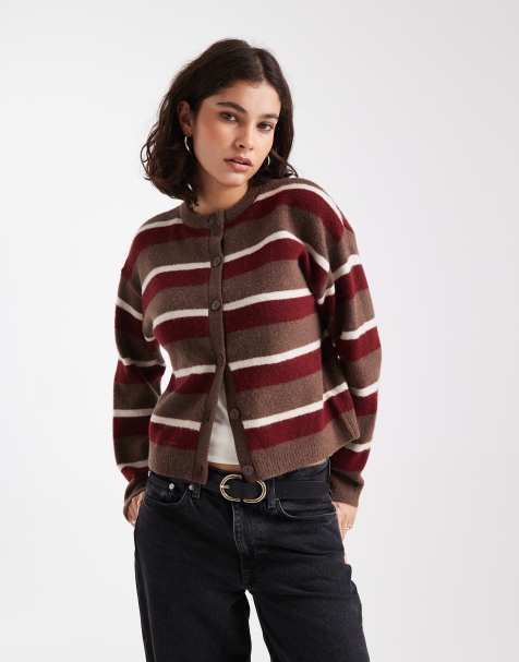 New Look - Gestreept vest met ronde hals in bruin - view 1