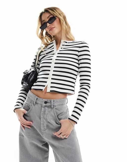 New Look - Gestreept vest met ronde hals in zwart