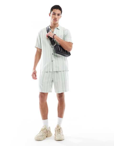 New Look - Gestreepte co-ord set met linnenlook in groen - view 1