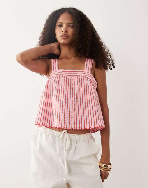 New Look gestreepte cropped camitop in roze - view 1