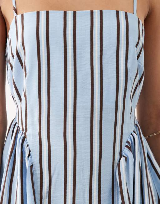 New Look - Gestreepte midi jurk met bandjes in blauw, 3 van 4