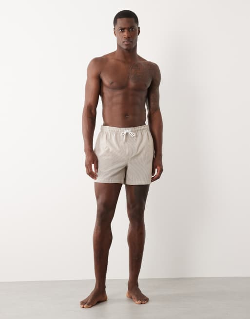 New Look - Gestreepte seersucker zwemshort in bruin, 2 van 5