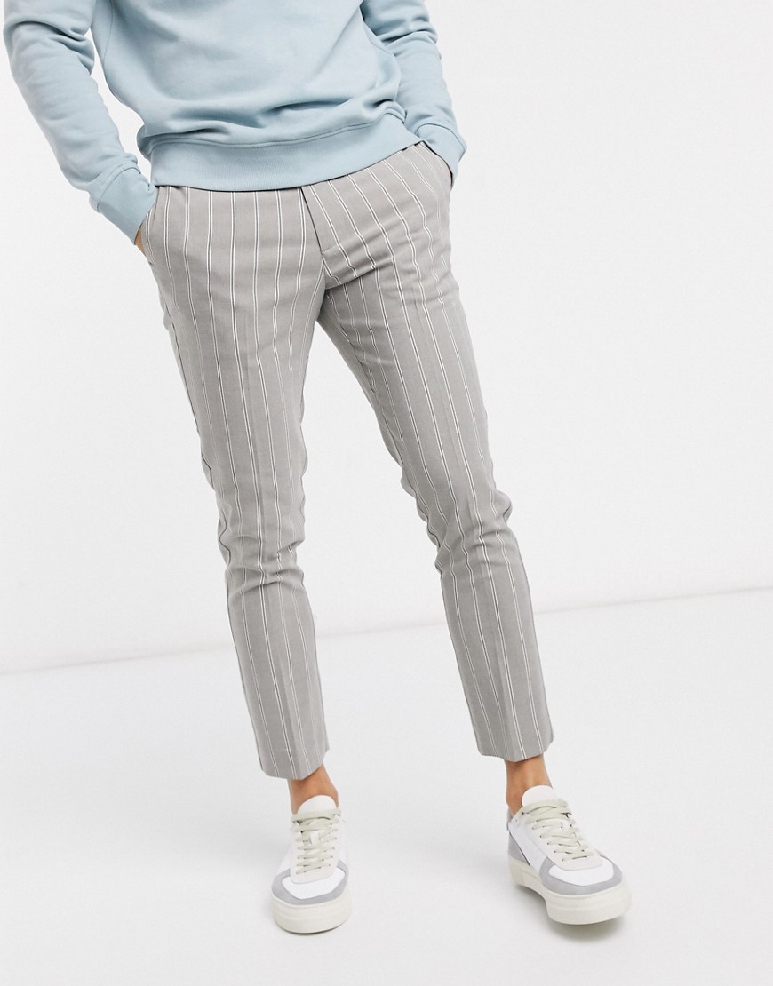 New Look - Gestreepte skinny cropped broek in grijs