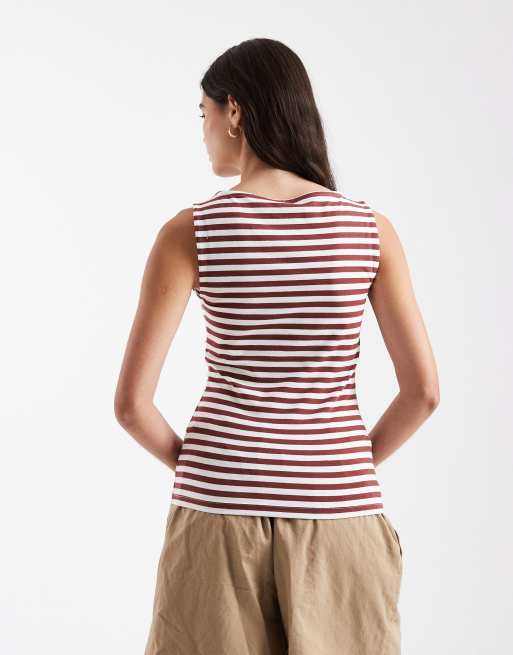 New Look - Gestreepte tanktop met boothals in wit, 2 van 4