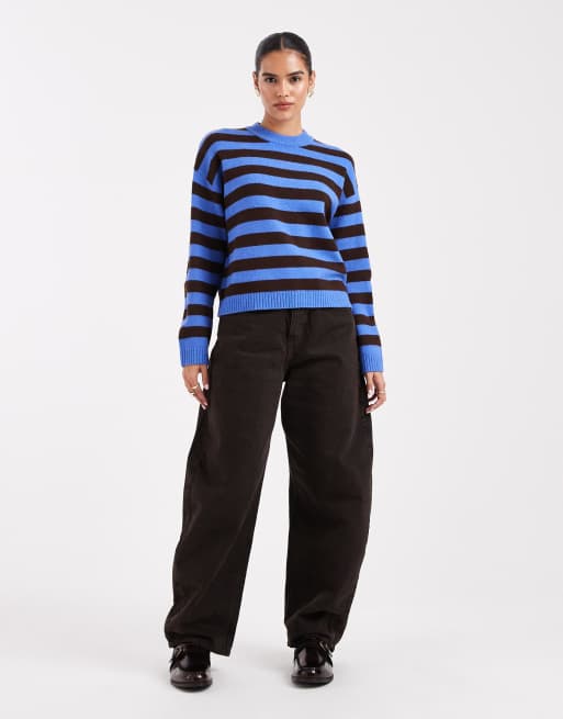 New Look - Gestreepte trui met ronde hals in blauw, 4 van 4