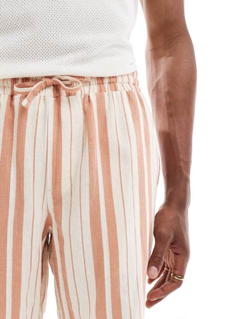 New Look – Gestreifte Shorts aus Leinenimitat in Steinbeige, Kombiteil , 2 von 5